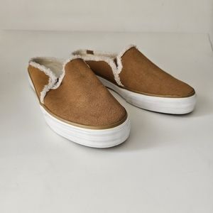 Keds Double Decker Suede Faux Fur Lined Slip on Flat Mule Slides Size 8